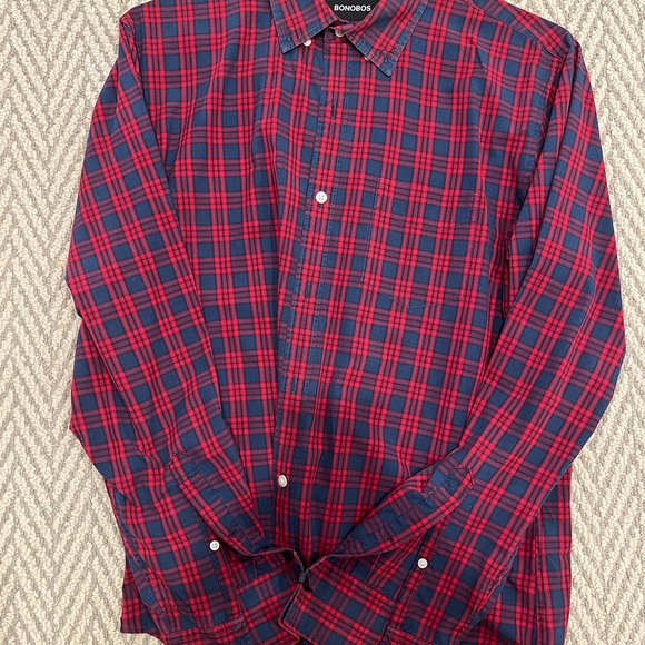 Bonobos Large Slim Fit Men’s Red and Navy Check - Great Condition no stains. - Picture 3 of 3